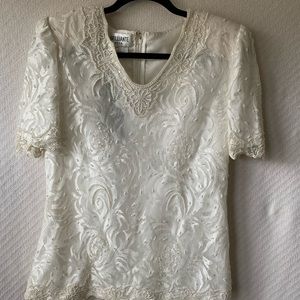 Brilliante By JA White Dressy Blouse Size M